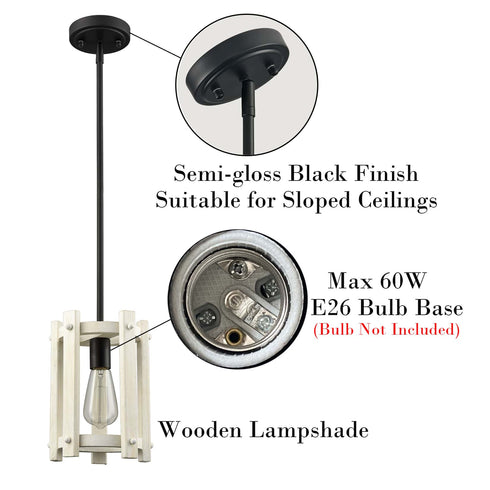 Modern Farmhouse Wood Pendant Light Fixture Black Finish
